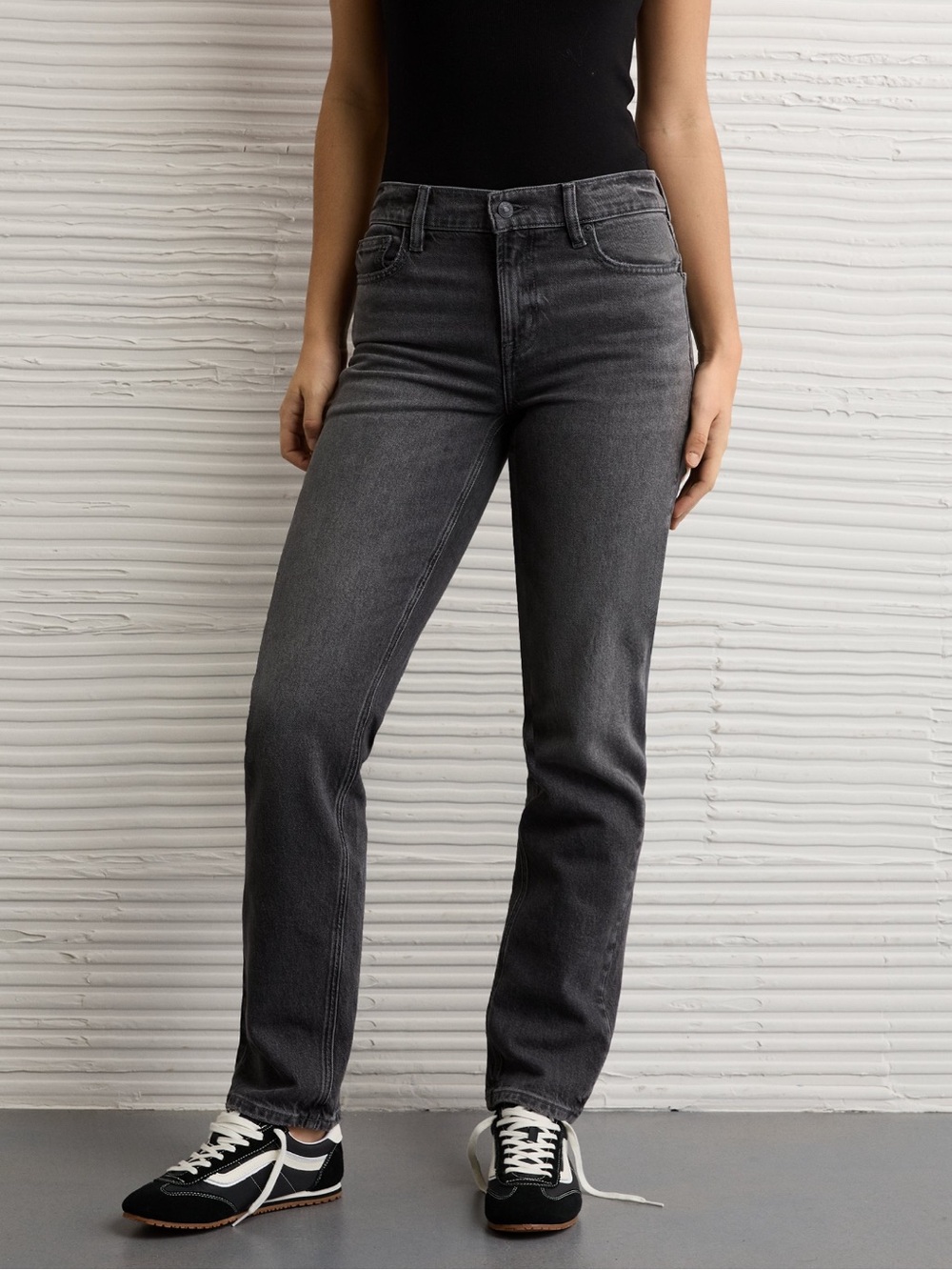 American Eagle Outfitters Women's Straight Leg Jeans - Washed Charcoal